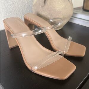 Elegant Tan Women's Heels with Clear Straps